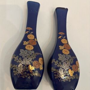 Navy Floral Vases with Gold and Silver Accents
